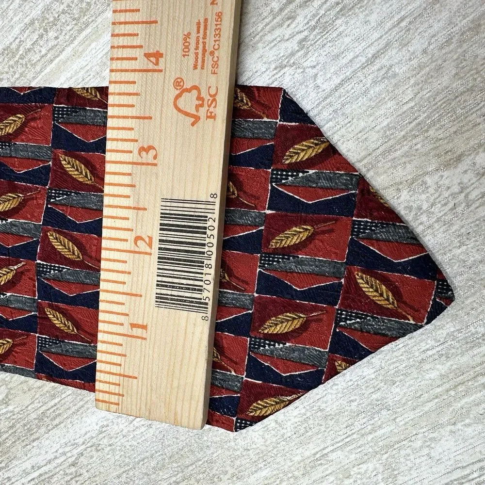 Ermenegildo Zegna Neck tie Floral Wheat Leaf Silk Made Italy Burgundy Blue‎